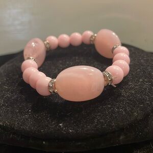6” pink silver 15 round & oval stackable stretch bracelet